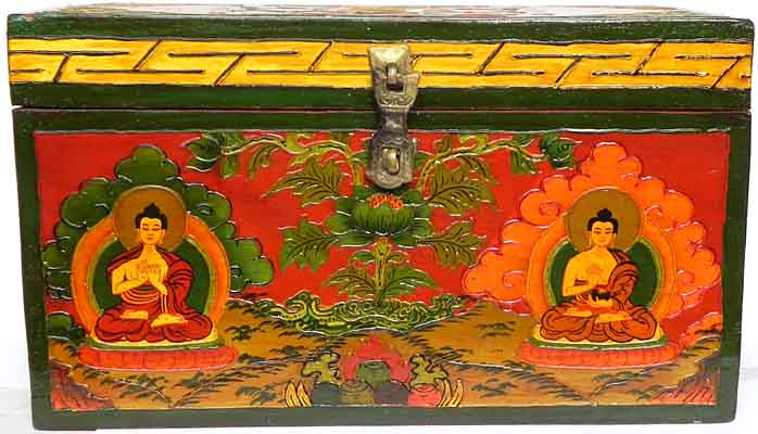 handbemaltes tibetisches Schmuckkästchen aus Holz