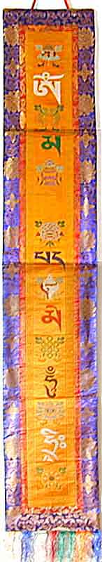 Tibetische Thanka mit  Asta-Mangala und Mantra