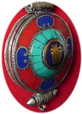 tibetische  Amulettkette mit Inlay Kalachakra Ghau 